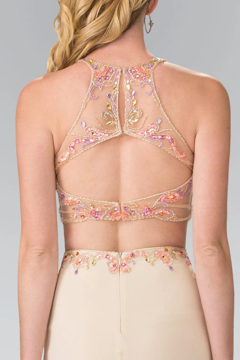 Glamorous Mermaid High-Neck Sleeveless Cutout-Back Slit Floor-Length Prom Dress