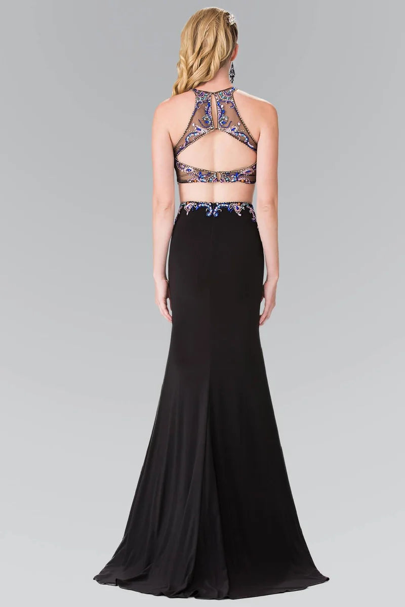 Glamorous Mermaid High-Neck Sleeveless Cutout-Back Slit Floor-Length Prom Dress