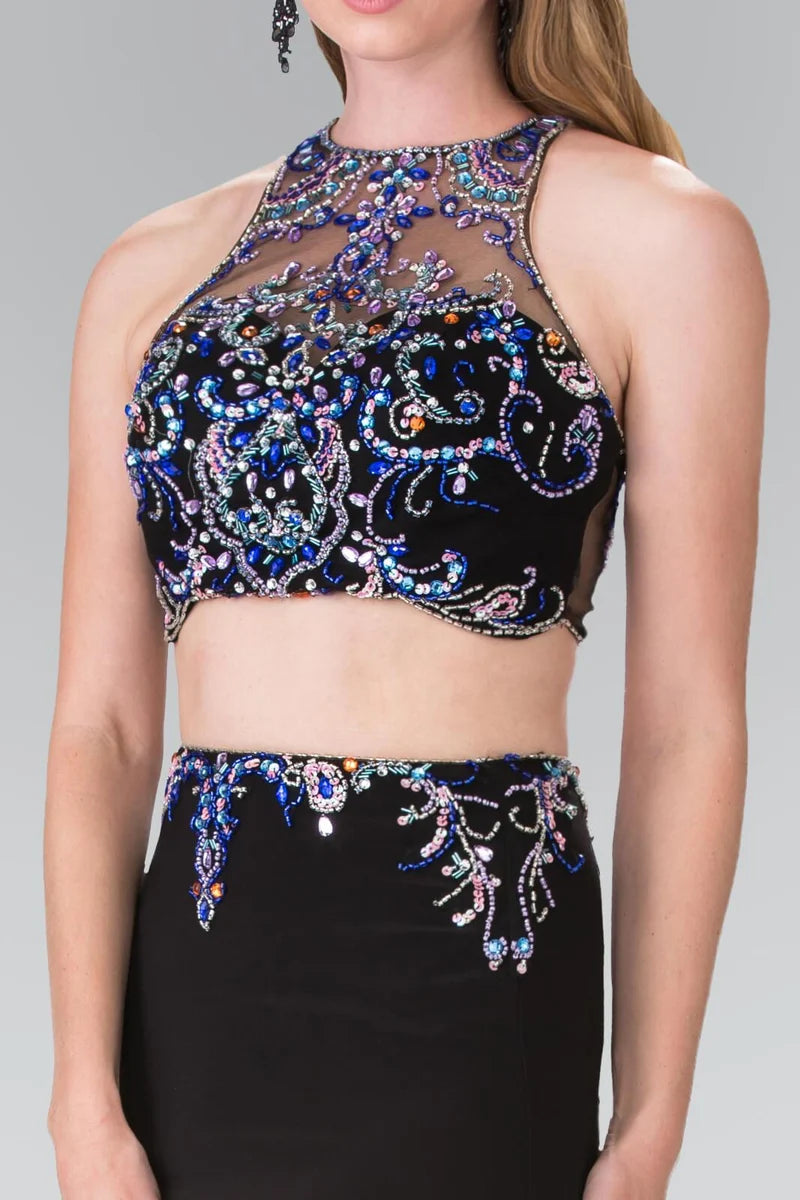 Glamorous Mermaid High-Neck Sleeveless Cutout-Back Slit Floor-Length Prom Dress