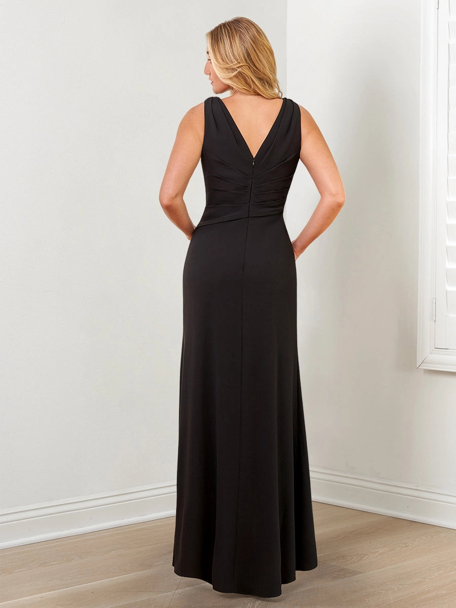Elegant Sheath V-Neck Sleeveless V-Back Slit Floor Length Evening Dress