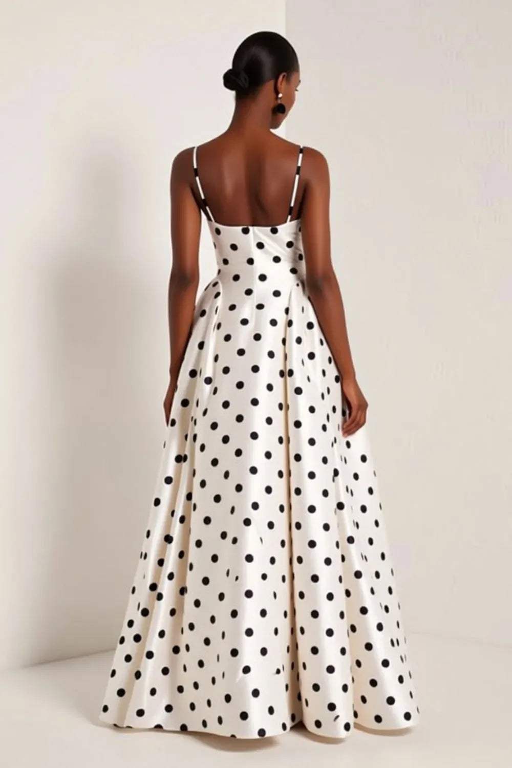 Elegant Polka Dot A-Line Square Neck Sleeveless Straight Back Floor-Length Evening Dress