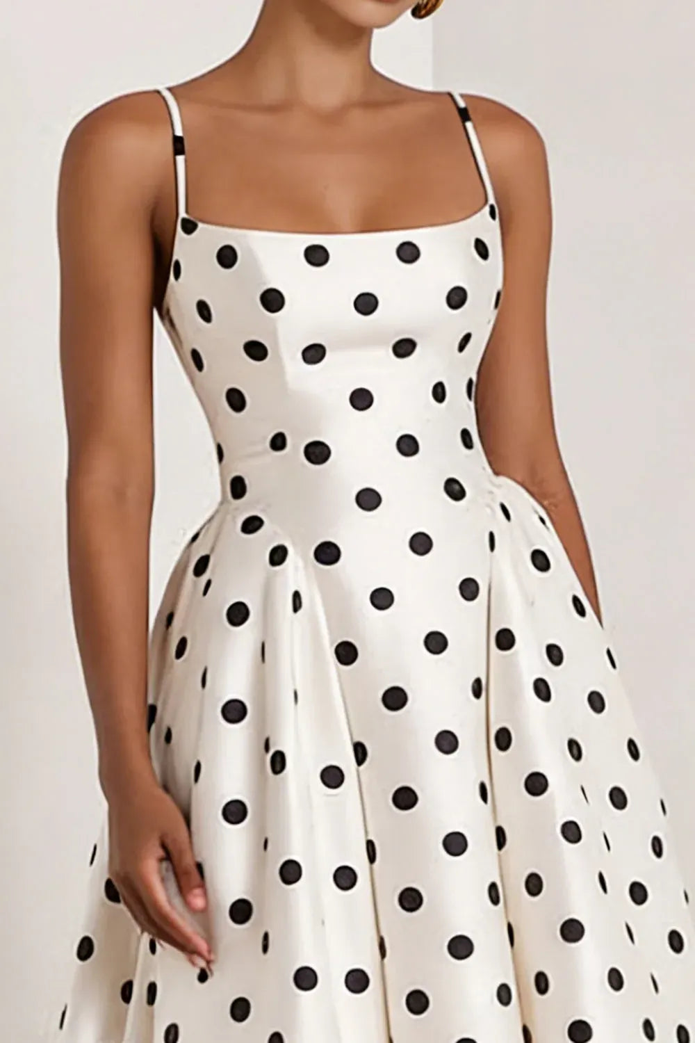 Elegant Polka Dot A-Line Square Neck Sleeveless Straight Back Floor-Length Evening Dress
