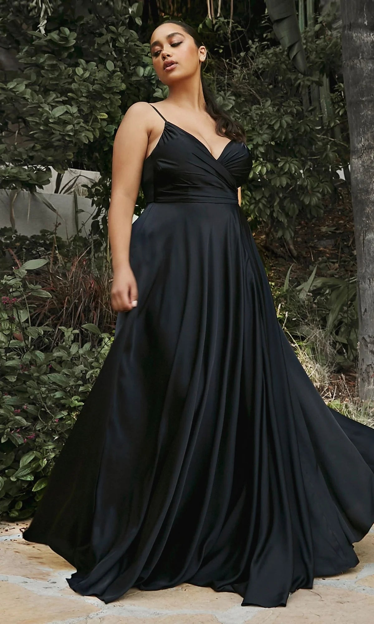 Elegant A-Line V-Neck Sleeveless Satin Floor Length Plus Size Evening Dress