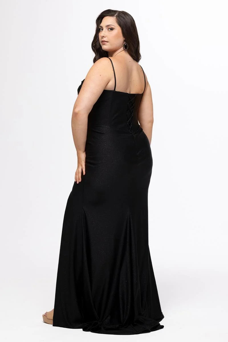 Glamorous Plus Size Mermaid Cowl Neck Sleeveless Glitter Floor Length Prom Dress