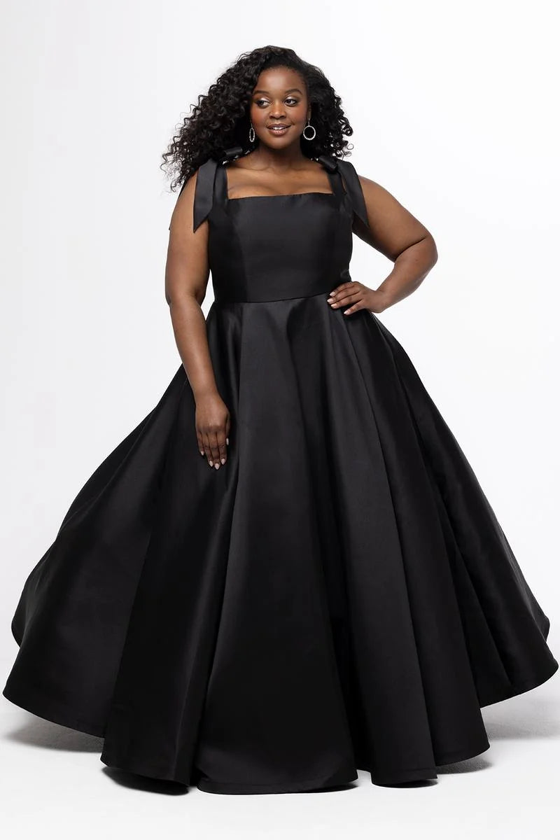 Elegant Plus Size A Line Square Neck Sleeveless Satin Prom Dress