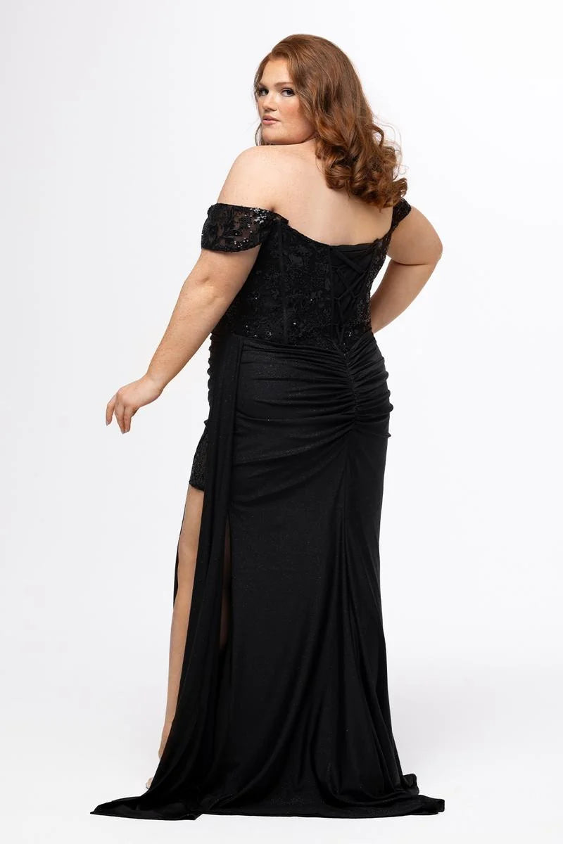 Glamorous Plus Size Sheath Sweetheart Off Shoulder Glitter Floor Length Prom Dress
