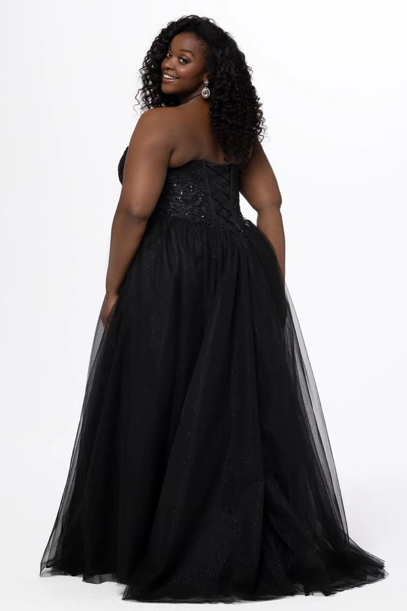 Glamorous Plus Size A Line Sweetheart Strapless Glitter Tulle Prom Dress