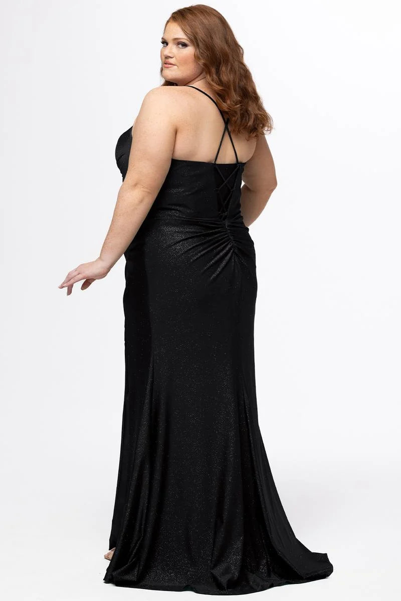 Glamorous Plus Size Mermaid Sweetheart Sleeveless Glitter Floor Length Prom Dress