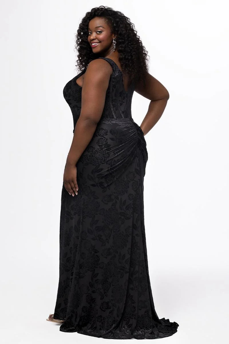 Elegant Plus Size Sheath V Neck Sleeveless Velvet Floor Length Prom Dress