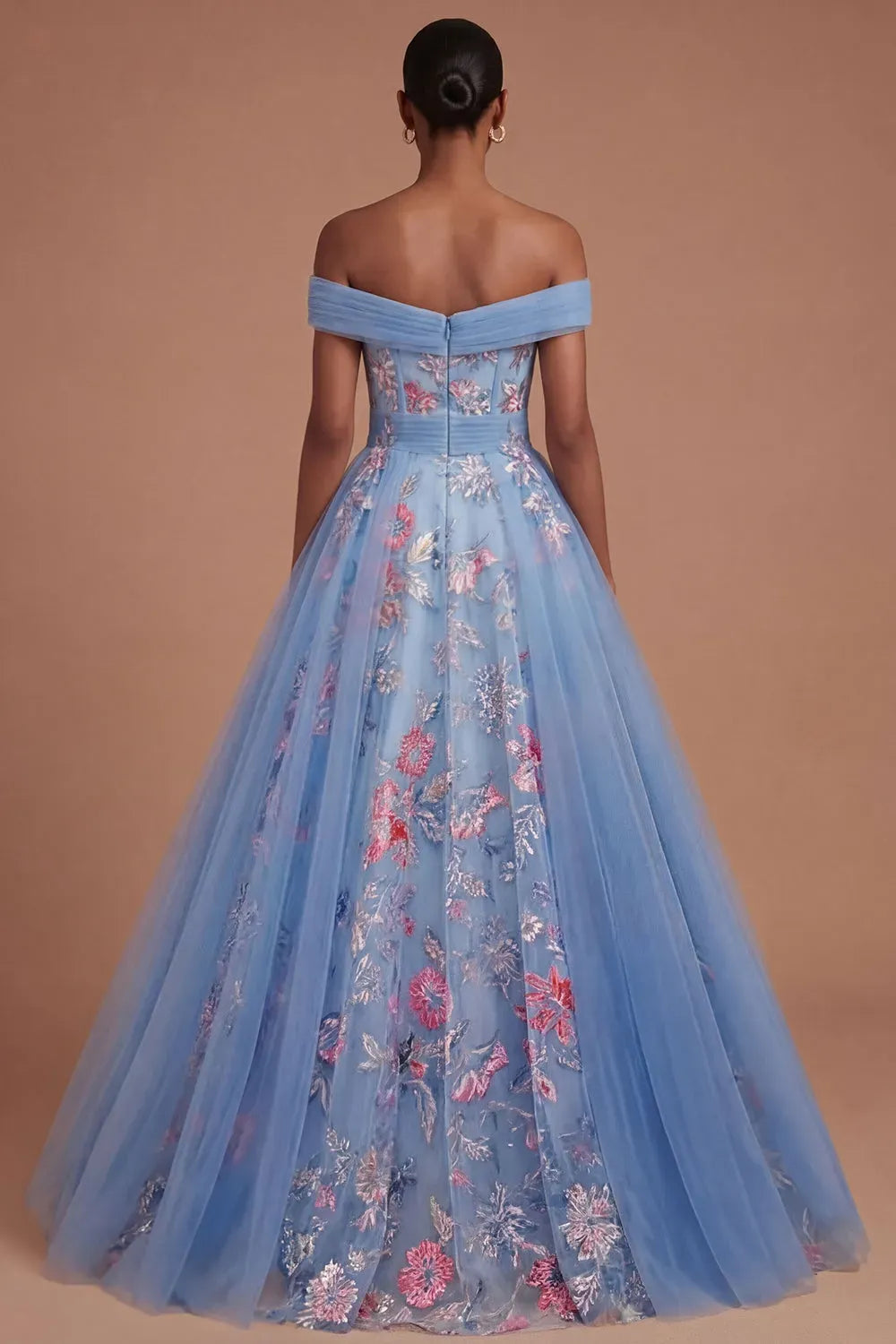 Romantic Blue Ball Gown Sweetheart Off Shoulder Zipper Floor Length Prom Dress