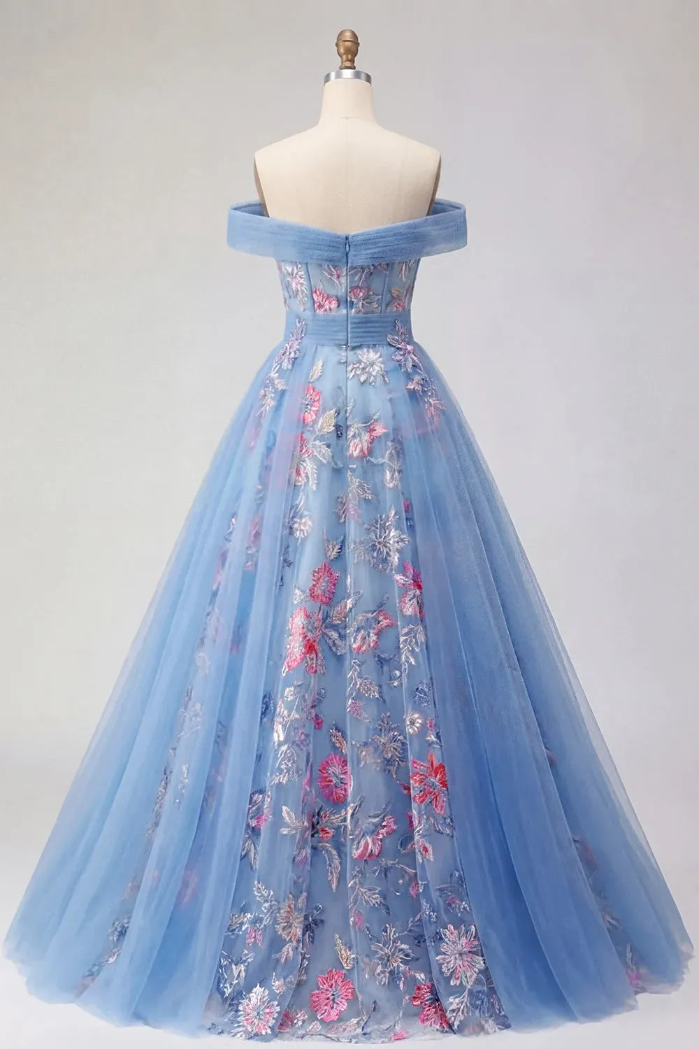 Romantic Blue Ball Gown Sweetheart Off Shoulder Zipper Floor Length Prom Dress