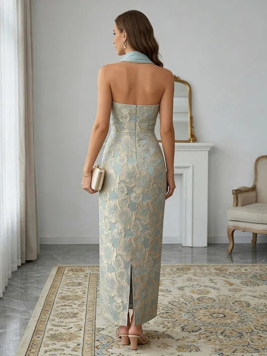 Elegant Sheath Strapless Sleeveless Closed-Back Maxi Wedding Guest Dress