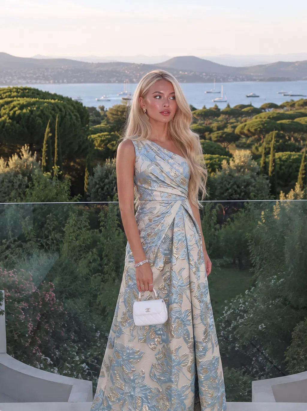 Elegant Column One-Shoulder Sleeveless Jacquard Floor-Length Mother of the Bride Dress