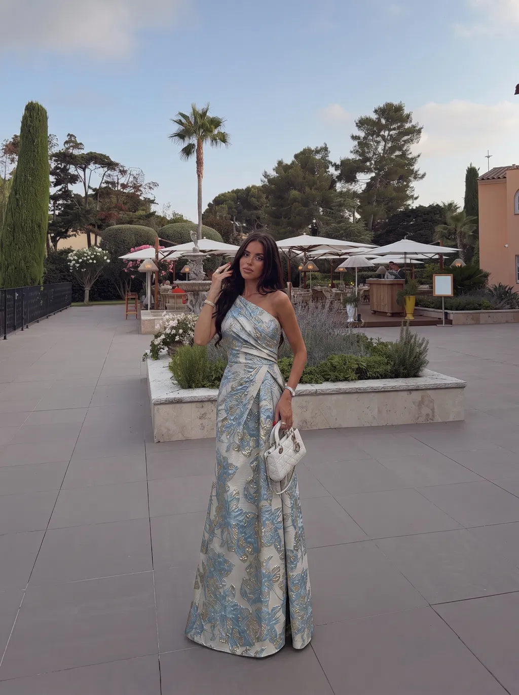 Elegant Column One-Shoulder Sleeveless Jacquard Floor-Length Mother of the Bride Dress