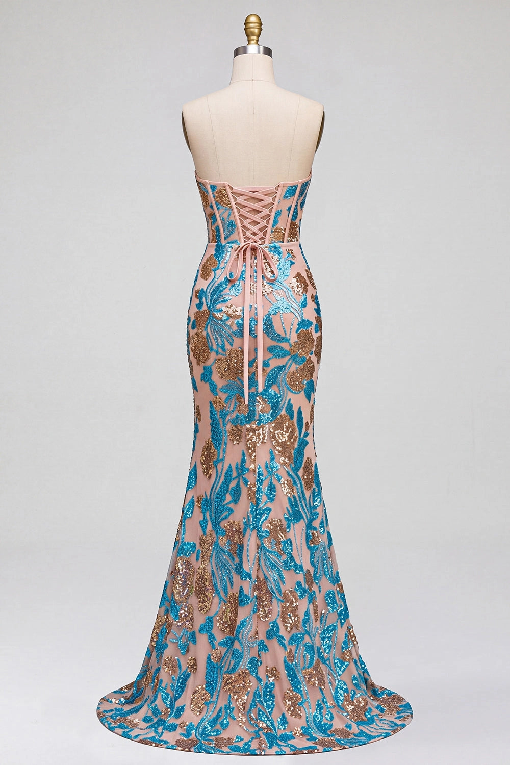 Glamorous Mermaid Sweetheart Strapless Lace Up Back High Slit Floor Length Prom Dress
