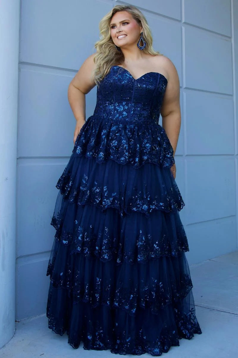 Glamorous Plus Size A Line Sweetheart Strapless Sequin Tulle Prom Dress