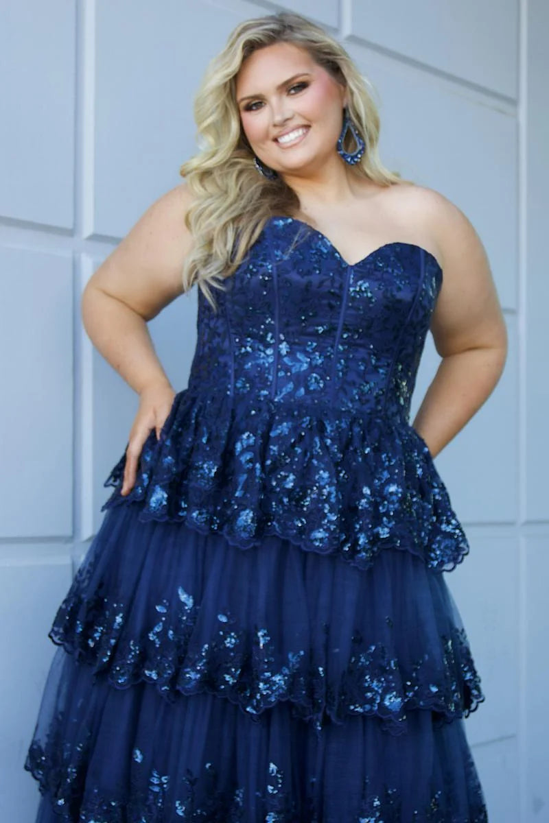 Glamorous Plus Size A Line Sweetheart Strapless Sequin Tulle Prom Dress