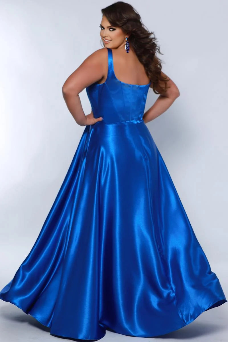 Elegant Plus Size A Line Square Neck Sleeveless Satin Floor Length Prom Dress