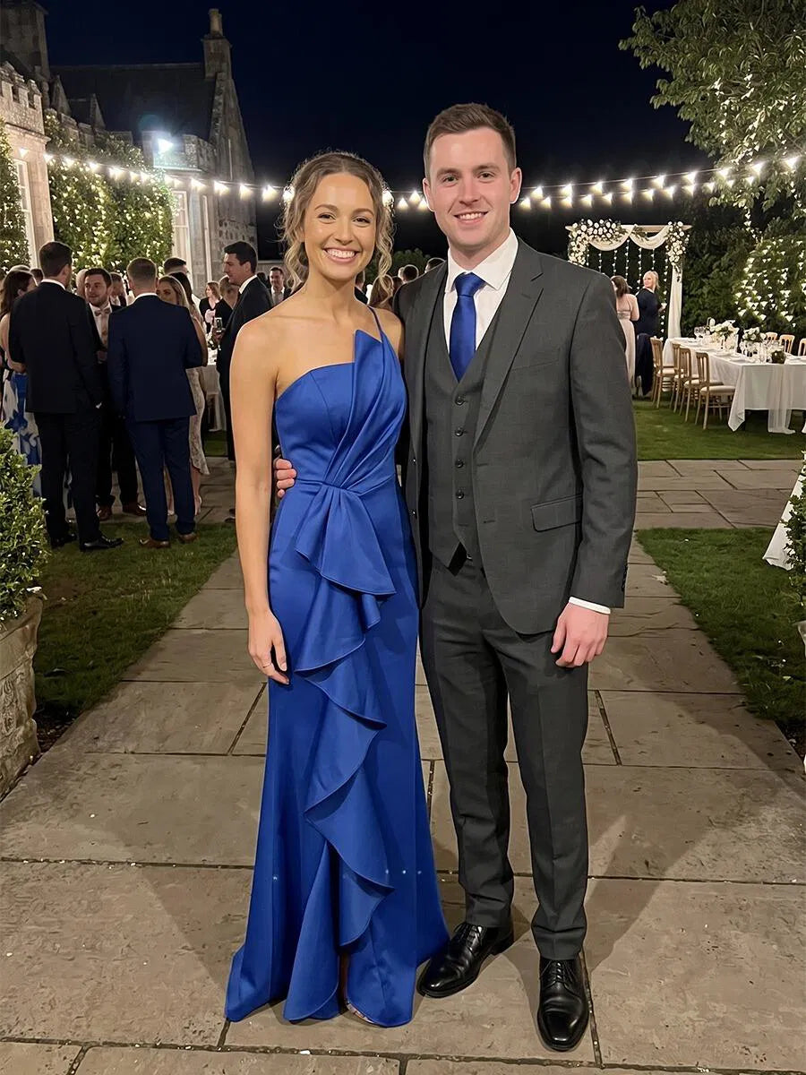 Romantic Sheath Asymmetric Neck Sleeveless Crepe Floor-Length Wedding Guest Dress