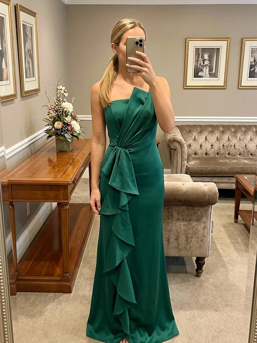 Romantic Sheath Asymmetric Neck Sleeveless Crepe Floor-Length Wedding Guest Dress