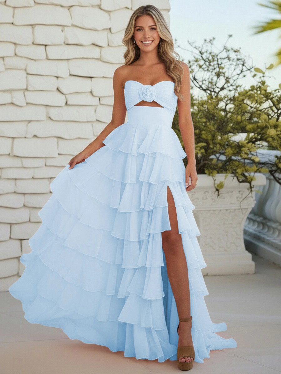 Romantic Chiffon A-Line Sweetheart Lace-Up Tiered Ruffle Prom Dress