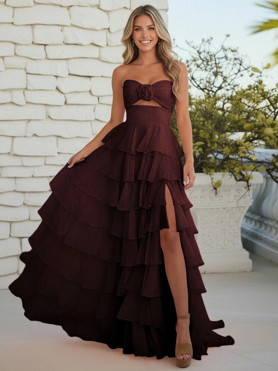 Romantic Chiffon A-Line Sweetheart Lace-Up Tiered Ruffle Prom Dress