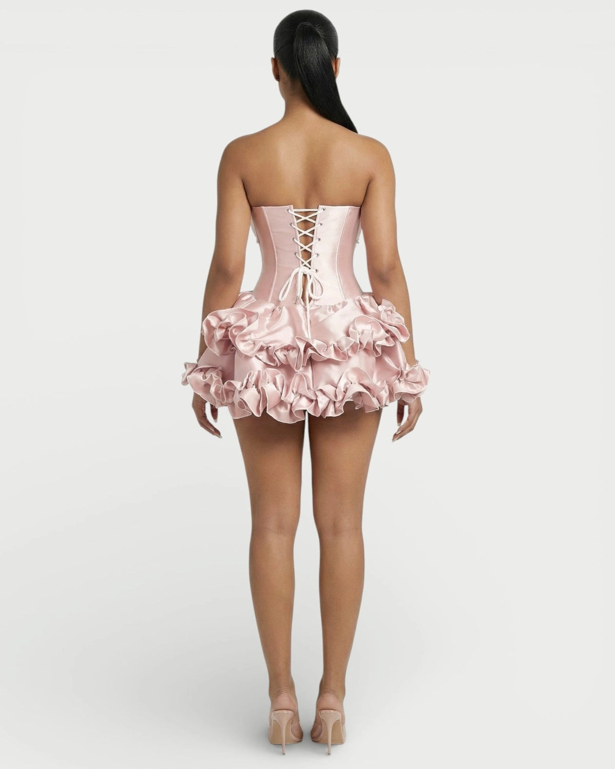 Playful A-Line Sweetheart Strapless Lace-Up Ruffle Mini Homecoming Dress