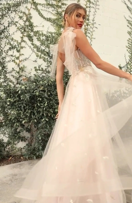 Dreamy A-Line Sweetheart Spaghetti-Strap Open-Back Floor-Length Embellished Prom Dress