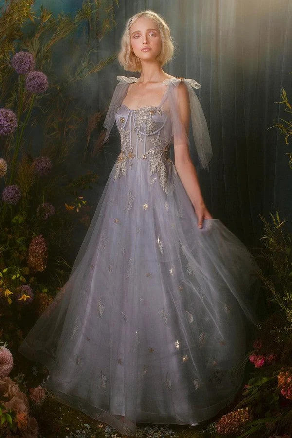 Dreamy A-Line Sweetheart Spaghetti-Strap Open-Back Floor-Length Embellished Prom Dress