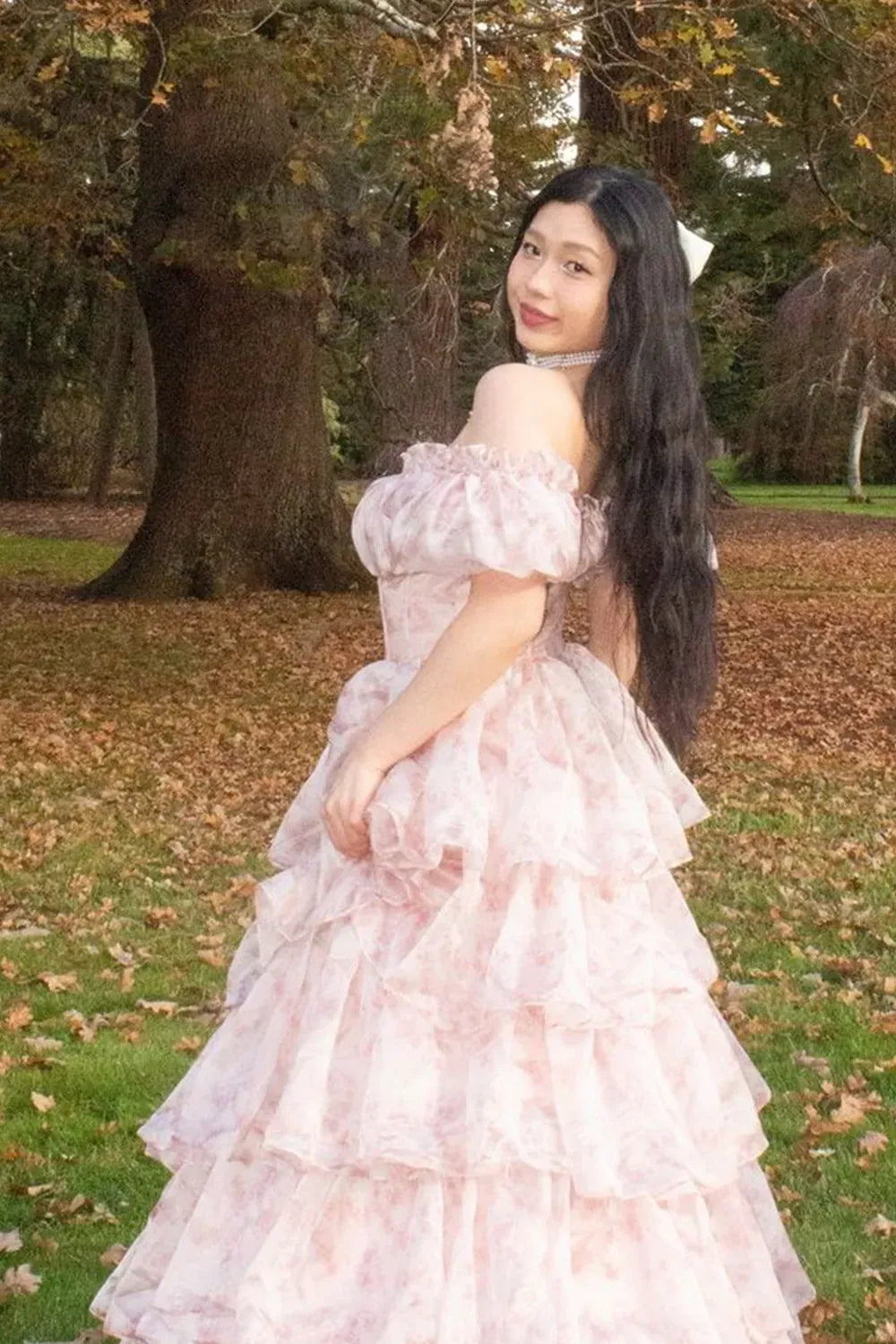 Romantic A-Line Square Neck Puff Sleeve Closed Back Floor Length Prom Dress