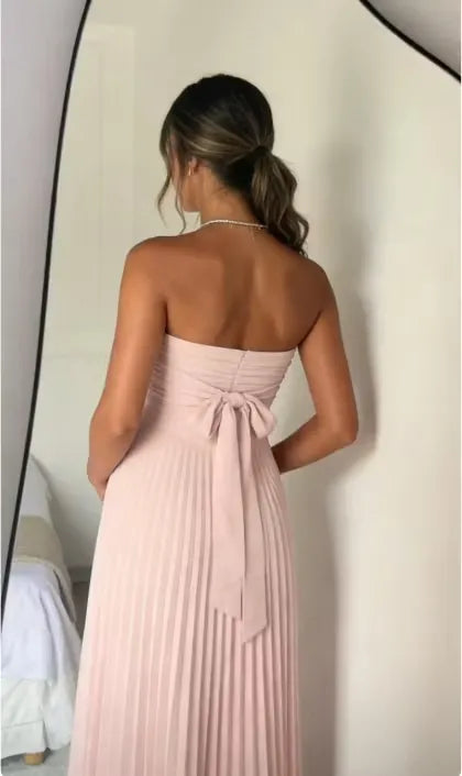 Romantic A-Line Sweetheart Strapless Bow-Back Floor-Length Wedding Guest Dress