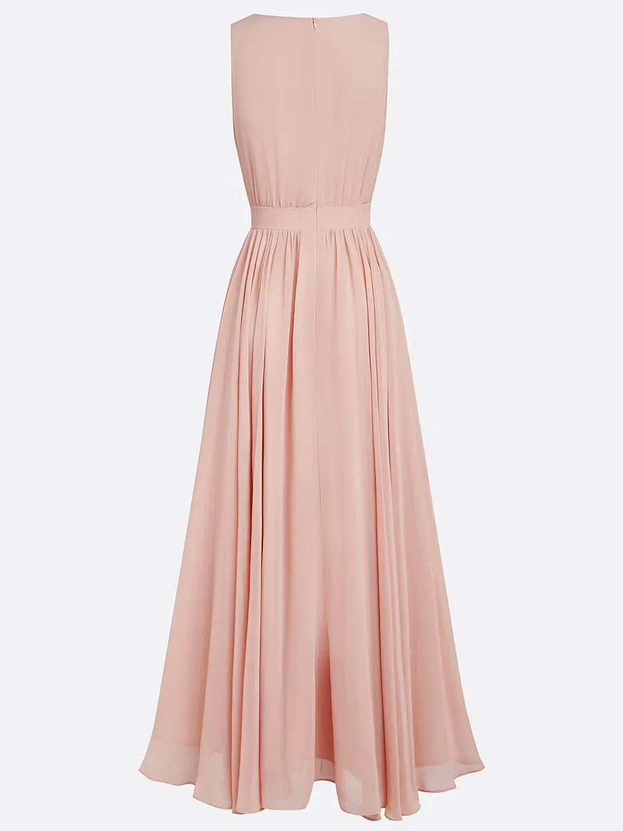 Romantic A-Line V-Neck Sleeveless Closed-Back Floor-Length Wedding Guest Dress