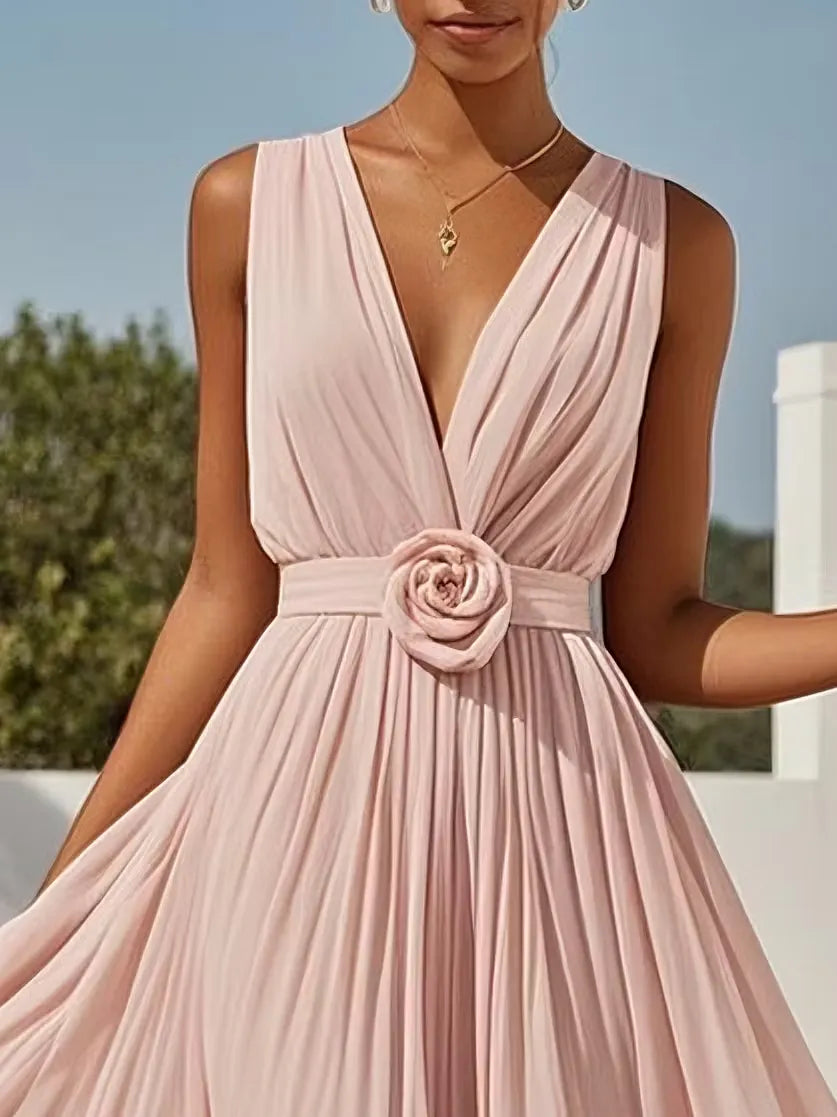 Romantic A-Line V-Neck Sleeveless Closed-Back Floor-Length Wedding Guest Dress