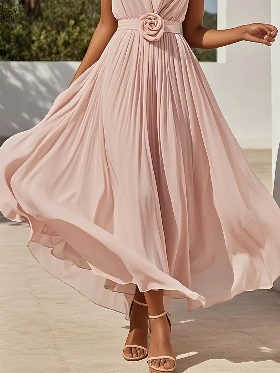 Romantic A-Line V-Neck Sleeveless Closed-Back Floor-Length Wedding Guest Dress