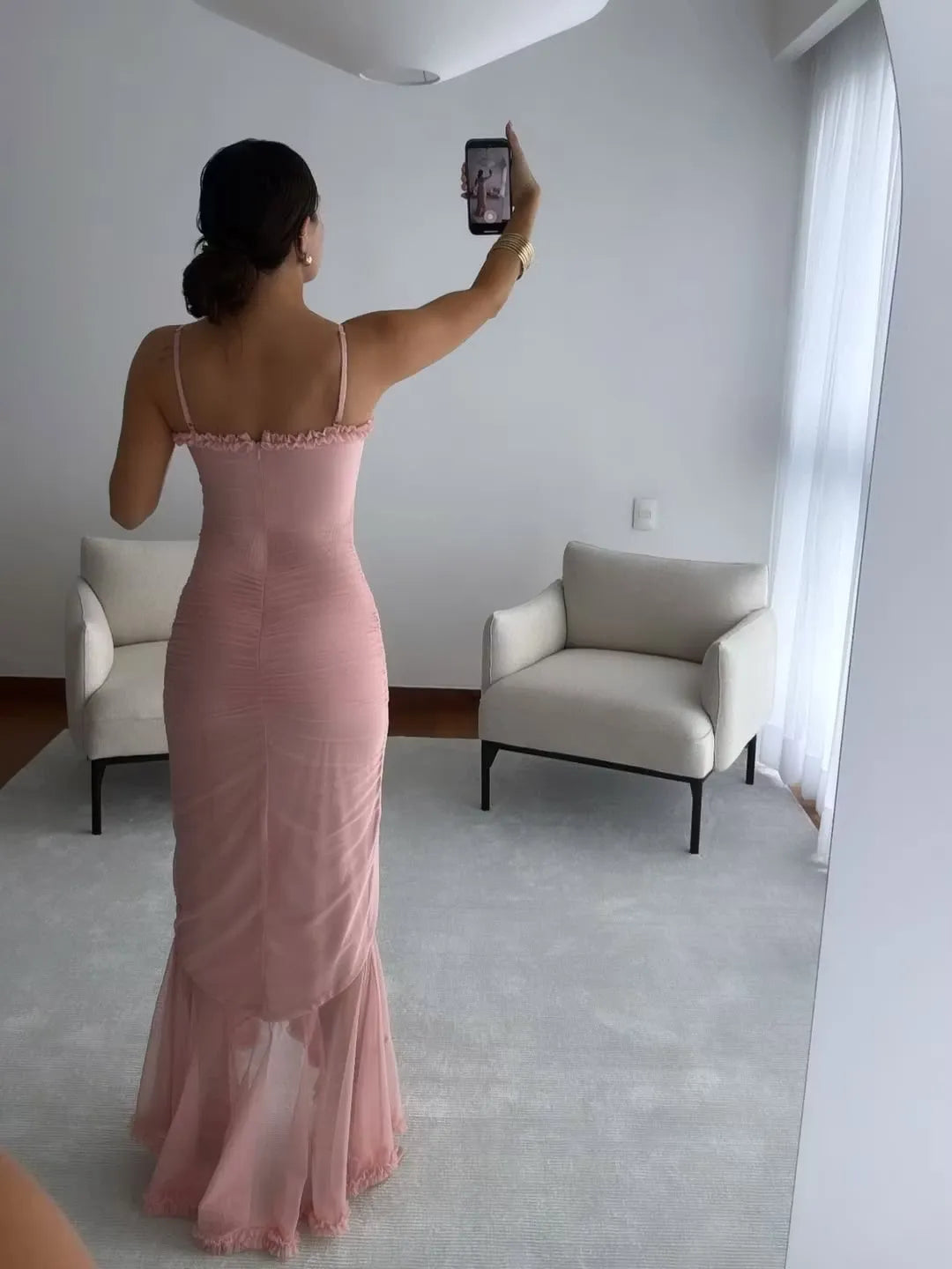 Romantic Sheath Sweetheart Spaghetti-Strap Straight-Back Floor-Length Wedding Guest Dress
