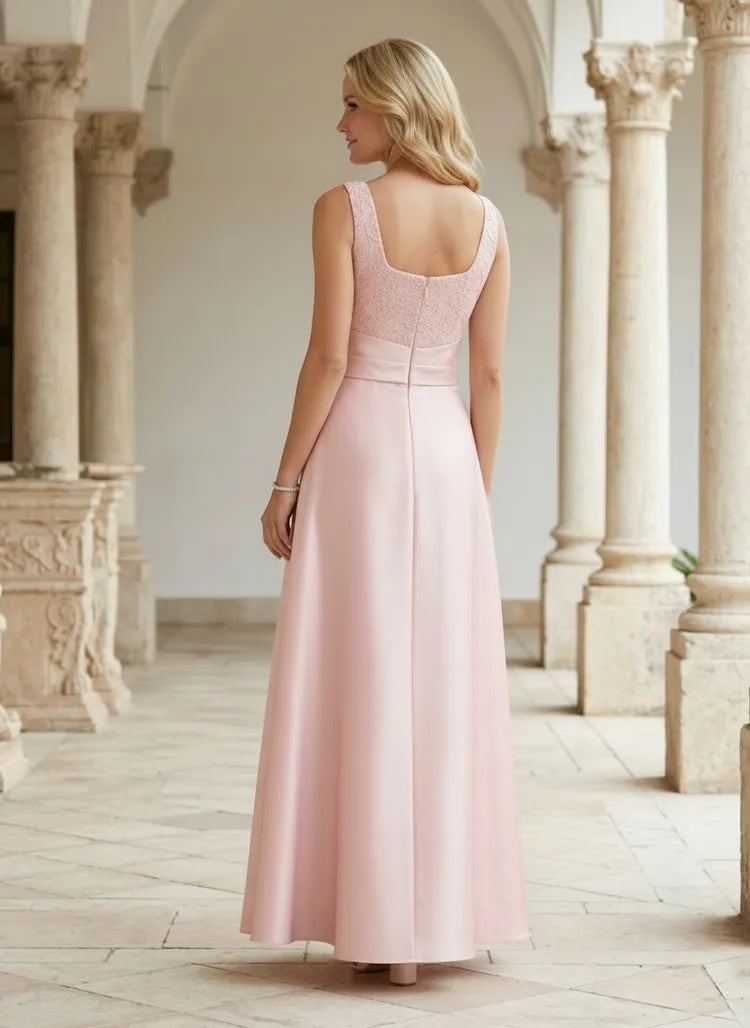 Elegant A-Line Square-Neck Sleeveless Lace Floor-Length Mother of the Bride Dress