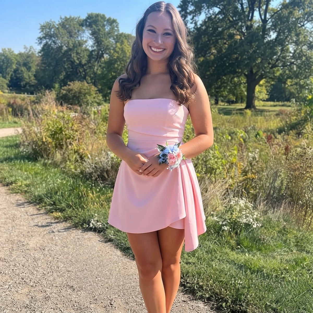 Chic A-Line Strapless Sleeveless Zipper Back Draped Mini Homecoming Dress