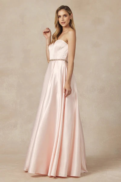 Elegant A-Line Sweetheart Strapless Lace-Up Satin Floor-Length Prom Dress