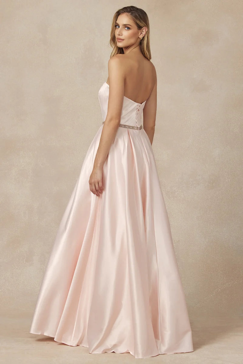 Elegant A-Line Sweetheart Strapless Lace-Up Satin Floor-Length Prom Dress