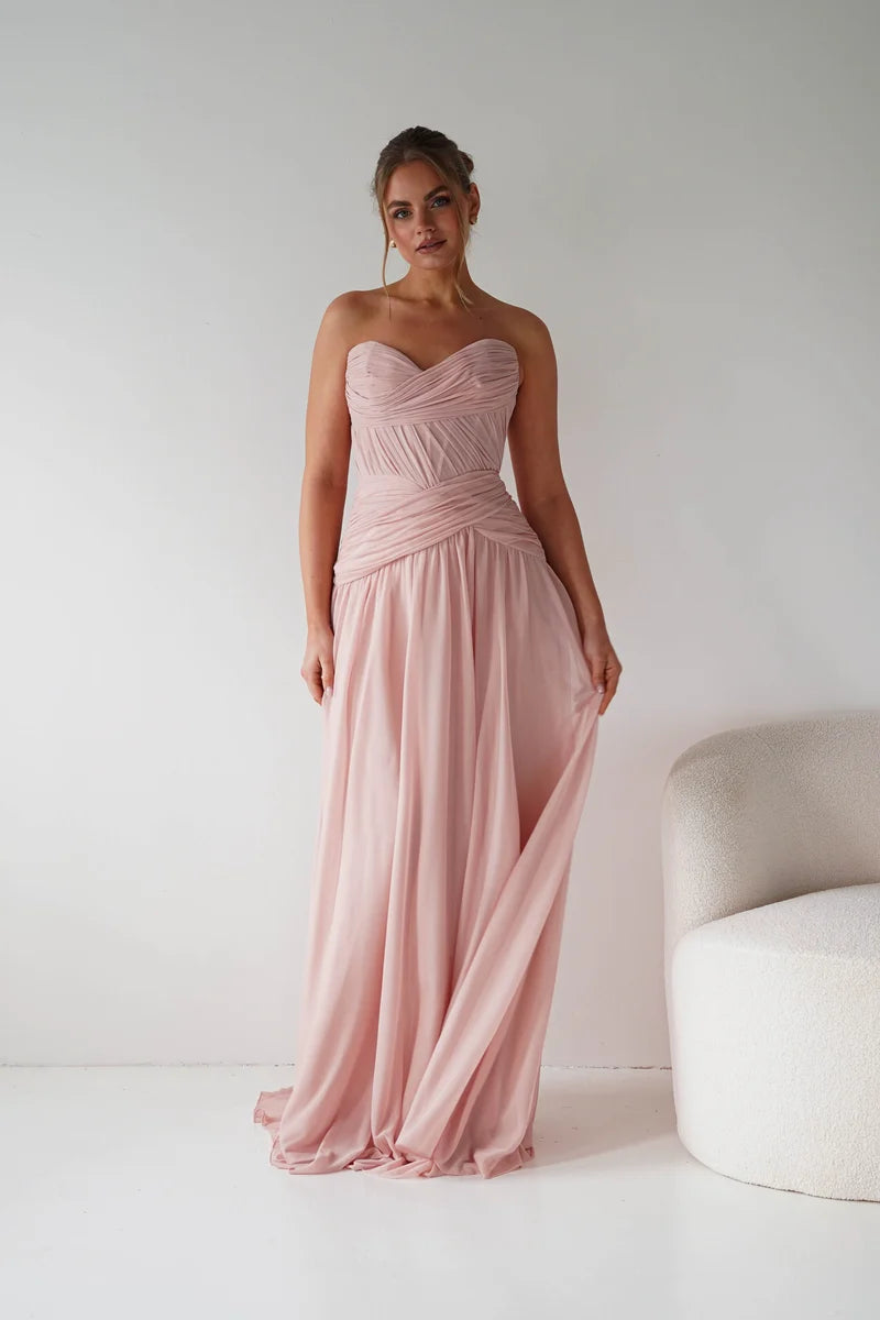 Romantic A-Line Sweetheart Strapless Lace-Up Back Chiffon Floor-Length Prom Dress