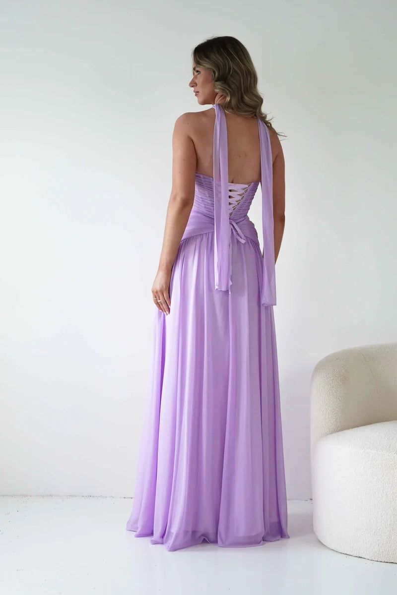 Romantic A-Line Sweetheart Strapless Lace-Up Back Chiffon Floor-Length Prom Dress