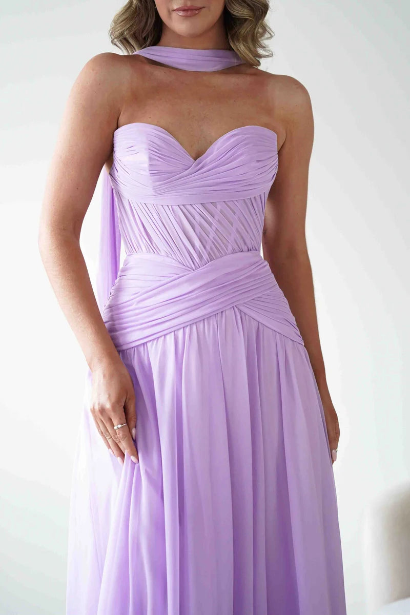 Romantic A-Line Sweetheart Strapless Lace-Up Back Chiffon Floor-Length Prom Dress