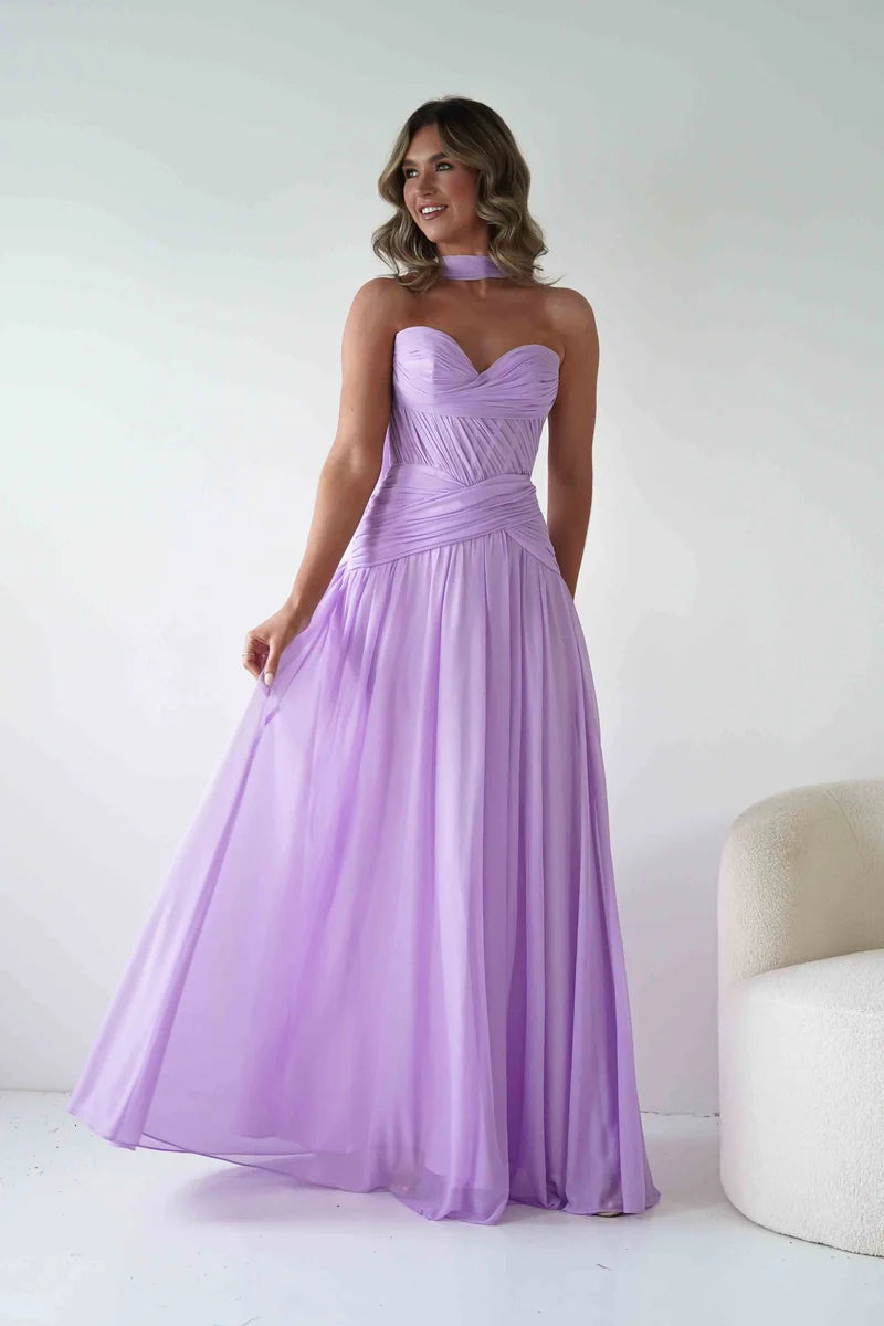 Romantic A-Line Sweetheart Strapless Lace-Up Back Chiffon Floor-Length Prom Dress