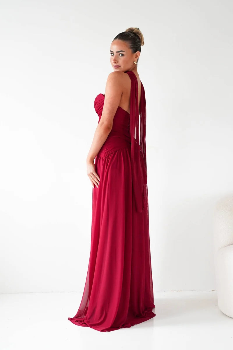 Romantic A-Line Sweetheart Strapless Lace-Up Back Chiffon Floor-Length Prom Dress