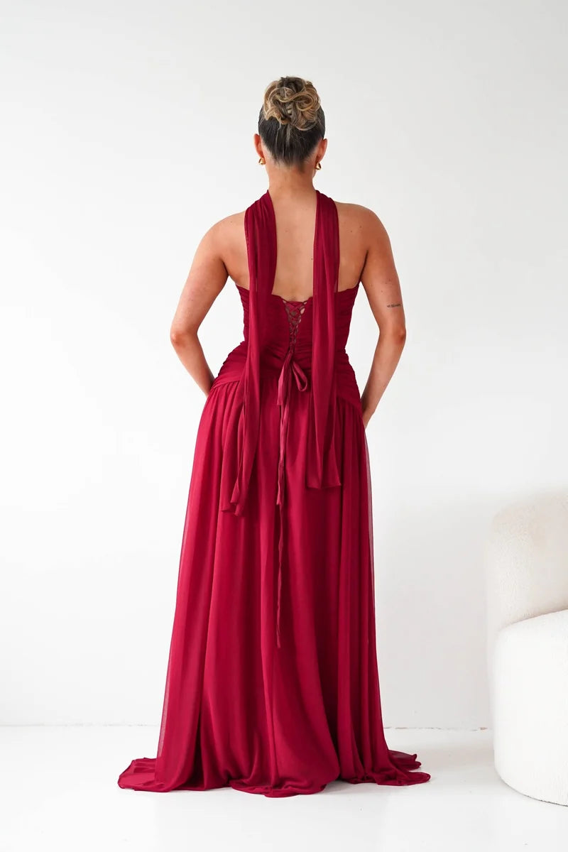 Romantic A-Line Sweetheart Strapless Lace-Up Back Chiffon Floor-Length Prom Dress