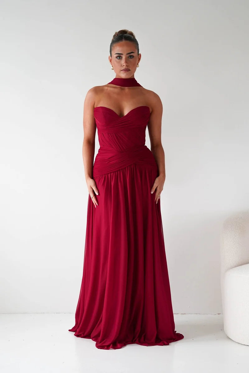 Romantic A-Line Sweetheart Strapless Lace-Up Back Chiffon Floor-Length Prom Dress
