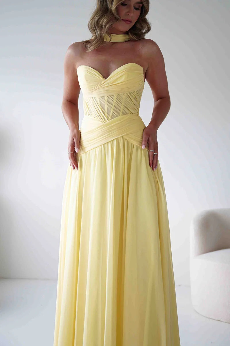 Romantic A-Line Sweetheart Strapless Lace-Up Back Chiffon Floor-Length Prom Dress