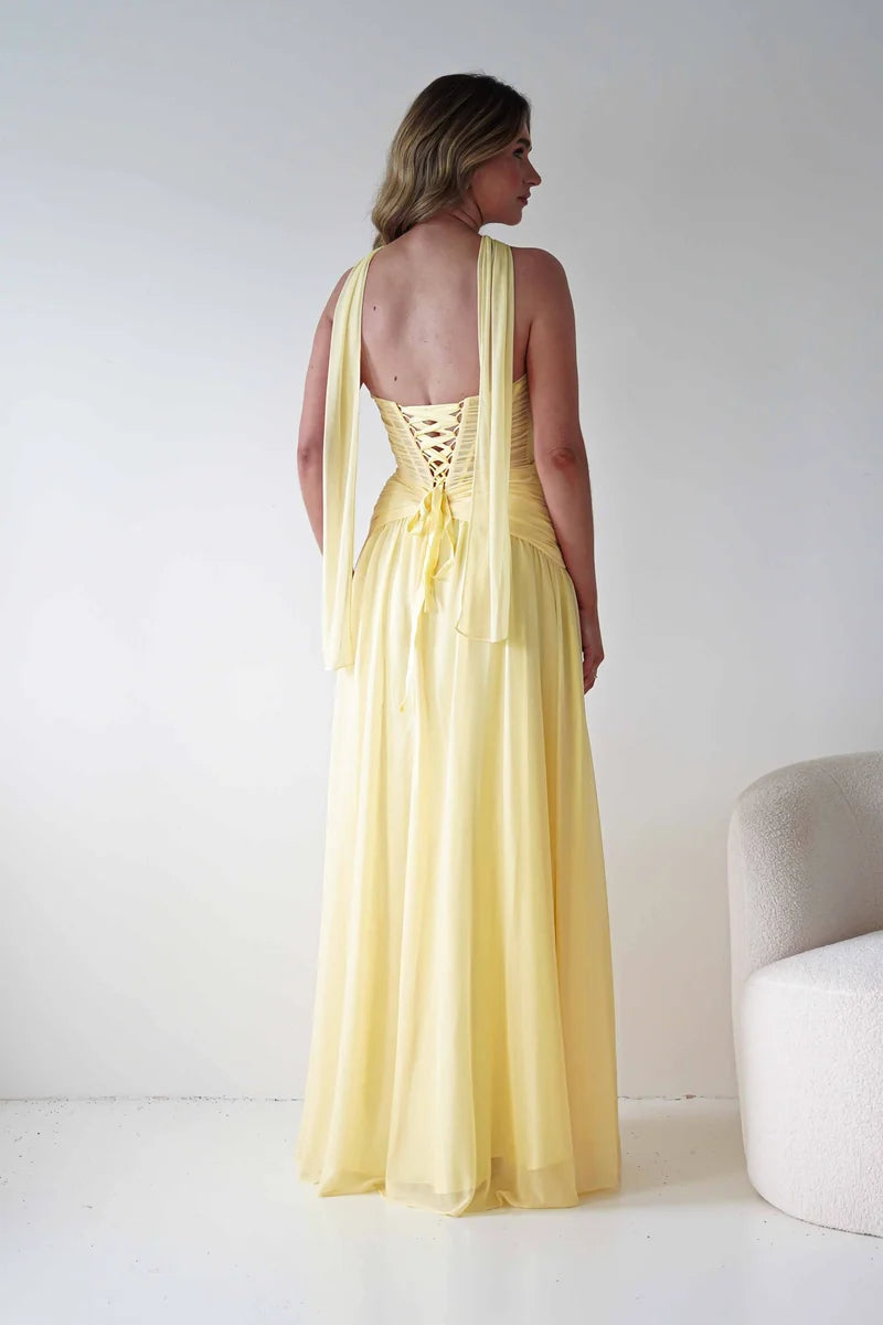 Romantic A-Line Sweetheart Strapless Lace-Up Back Chiffon Floor-Length Prom Dress