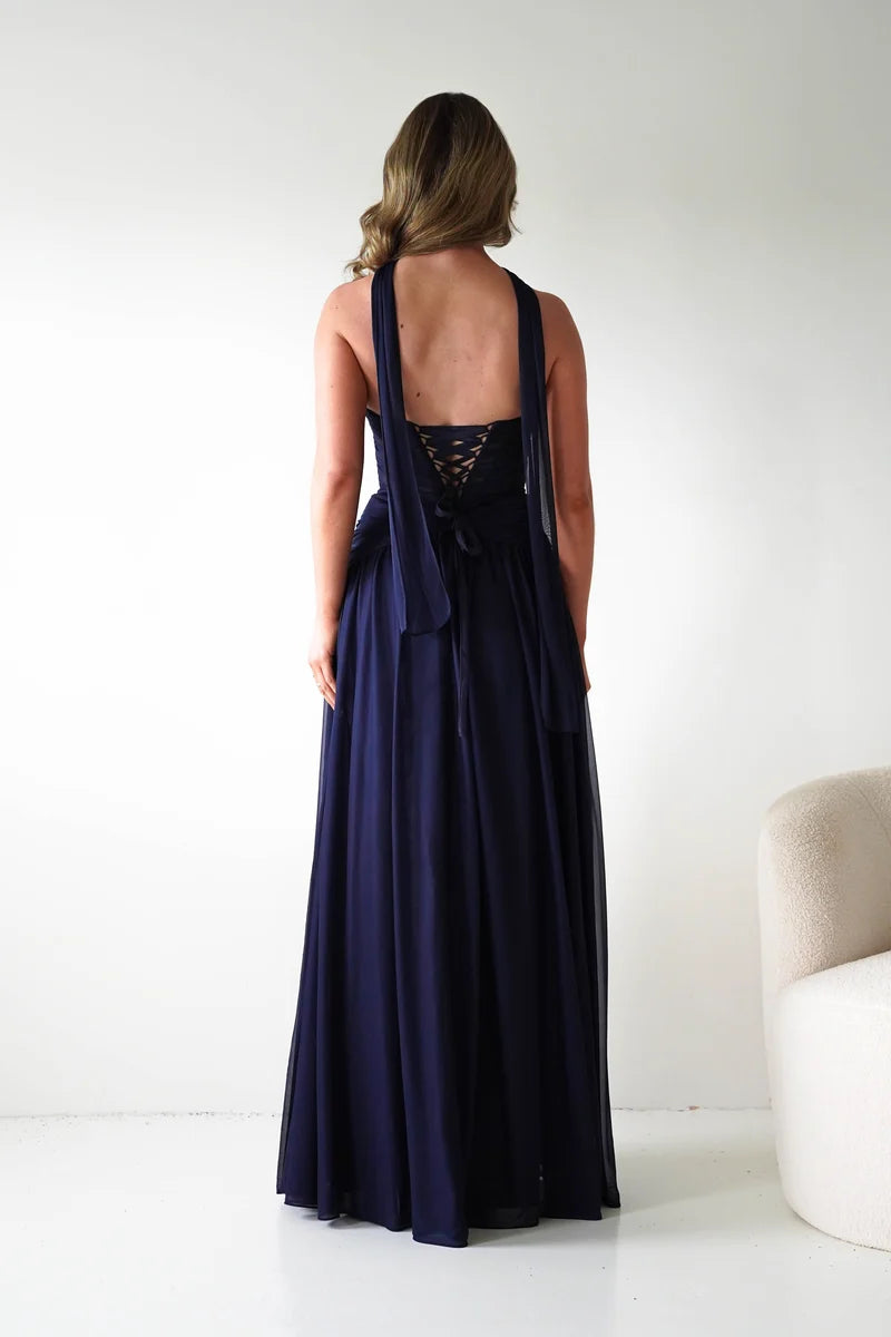 Romantic A-Line Sweetheart Strapless Lace-Up Back Chiffon Floor-Length Prom Dress