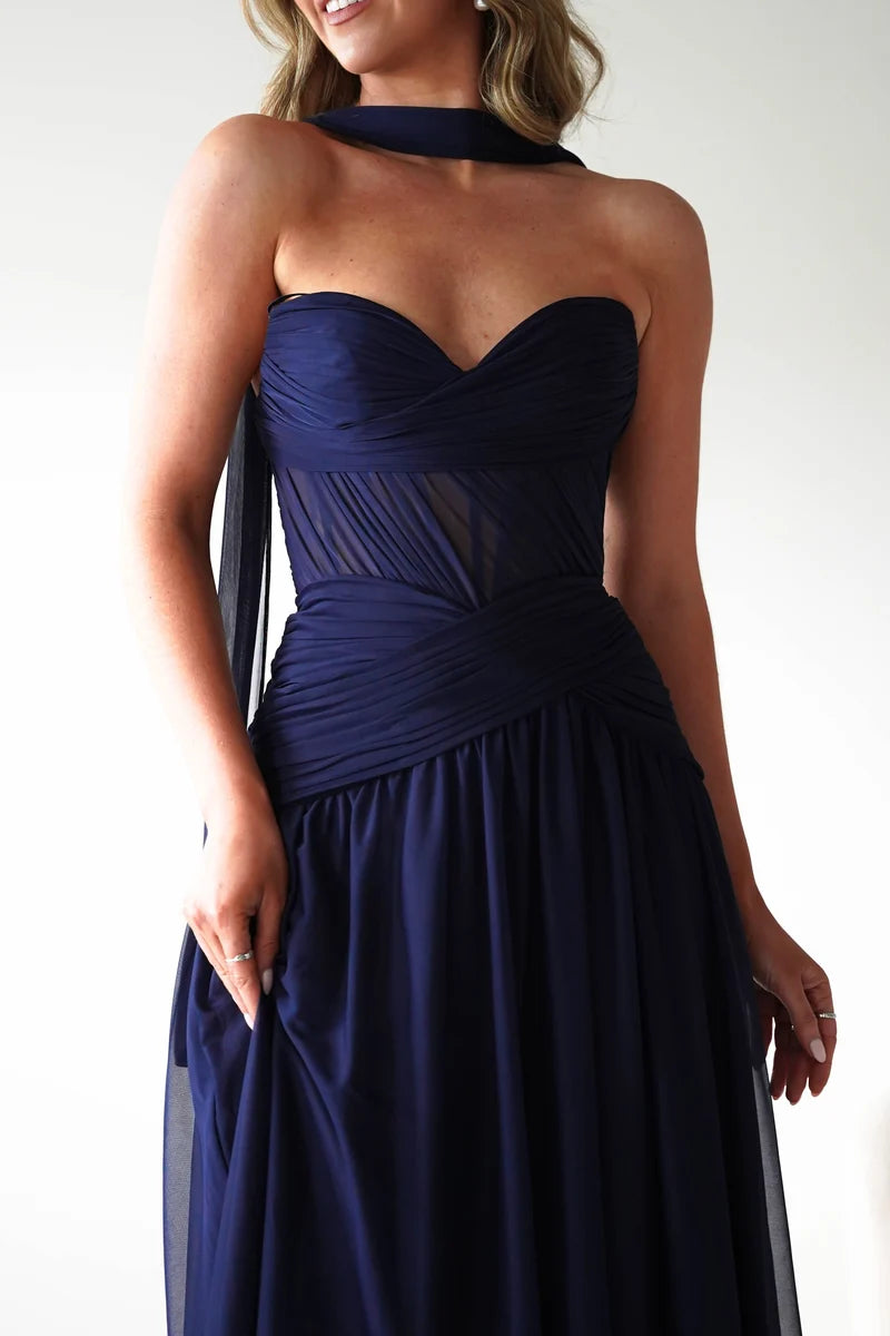 Romantic A-Line Sweetheart Strapless Lace-Up Back Chiffon Floor-Length Prom Dress